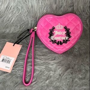Juicy Couture pink fuzzy heart-shaped coin purse / wallet NWT